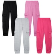 Real Love Girls’ Sweatpants – 4 Pack Active Basic Fleece Cargo Jogpants, Joggers or Flares (5-16)